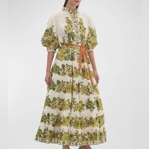 ALEMAIS
Wallis Tiered Puff-Sleeve Rope-Tie Midi Dress 4 green floral